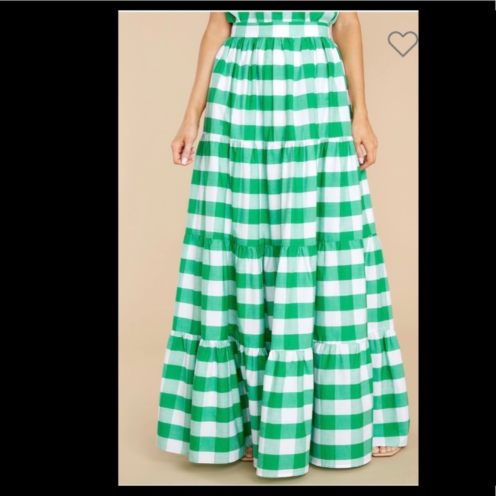Green gingham maxi skirt